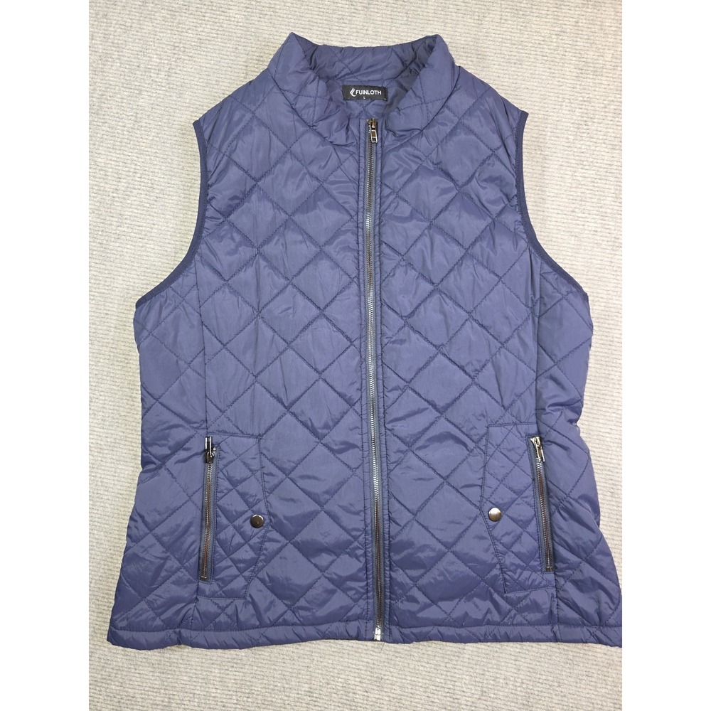 Fuinloth Womens Quilted Full Zip Vest Puffer Lightweight Padded Blue Size L